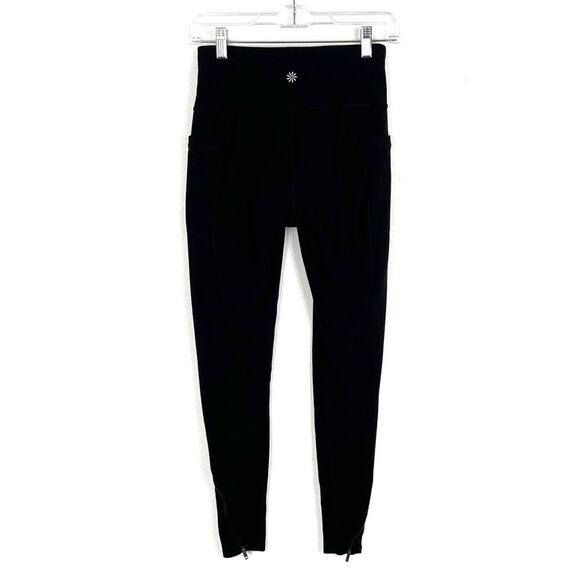 Athleta Leggings Ankle Zip Side Hip Pocket Small Solid Black - Picture 4 of 10